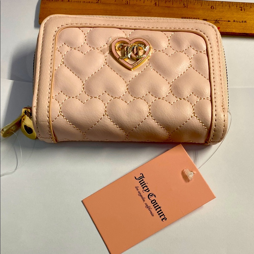 Juicy Couture Pink Quilted Double Zip-Around Wallet NWT Powder Blush color 4"X6"